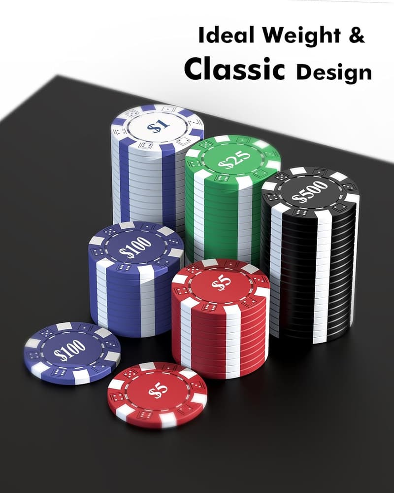 11.5g Casino Poker Chips Set with Aluminum Case and Denominations
