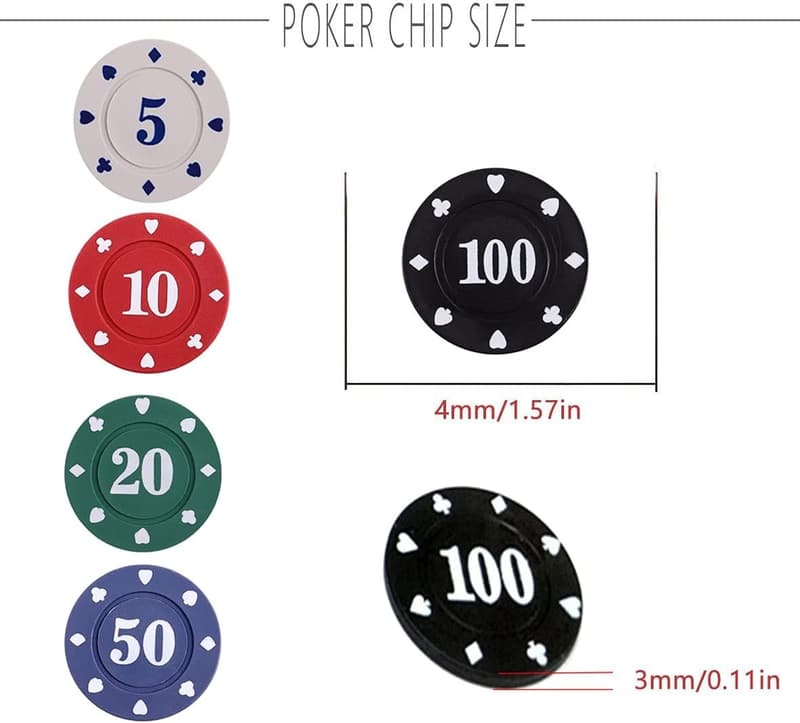 Poker Chips Set with Black Velvet Pouch - 100 Plastic Counters