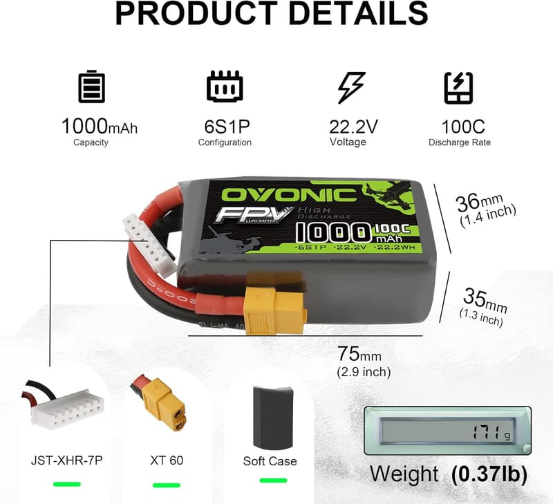 100C 1000mAh 22.2V Lipo Battery for RC Racing Drones