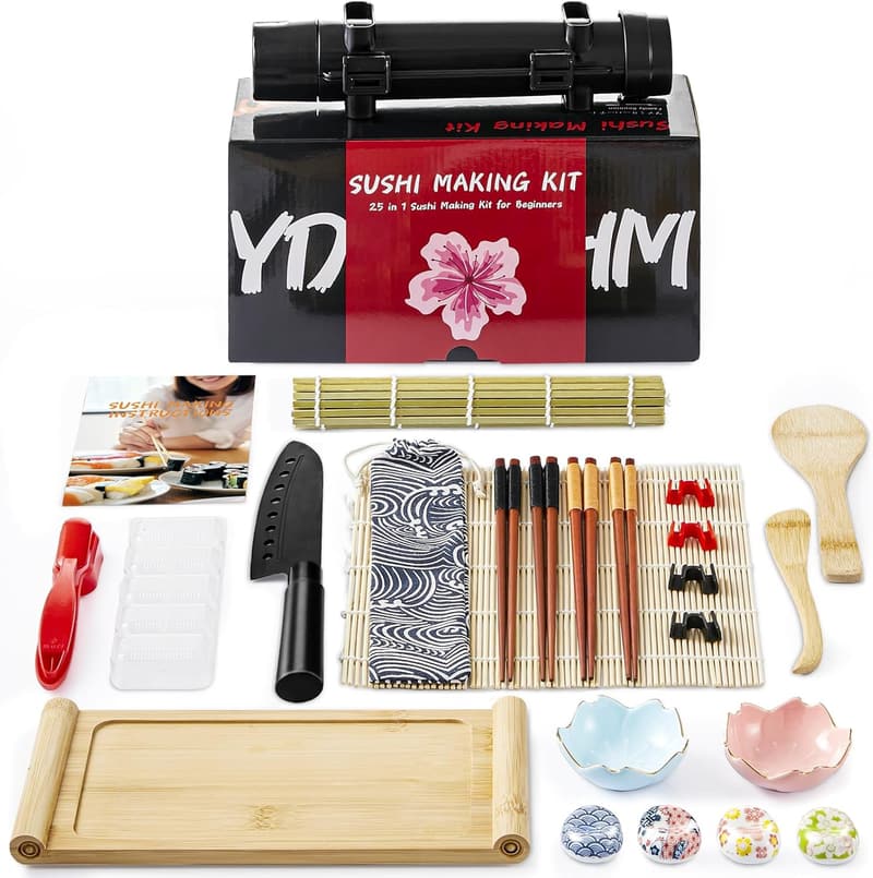 Sushi Making Kit 25-in-1 with Bamboo Mat and Knife for Beginners