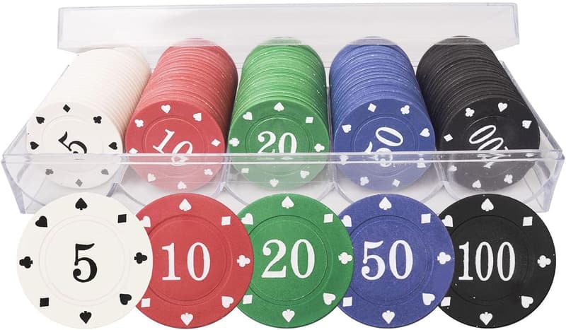 Poker Chips Set with Dice - 100 Striped Pattern Chips for Games