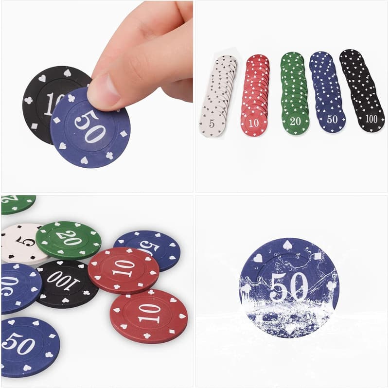 Poker Chips Set with Dice - 100 Striped Pattern Chips for Games