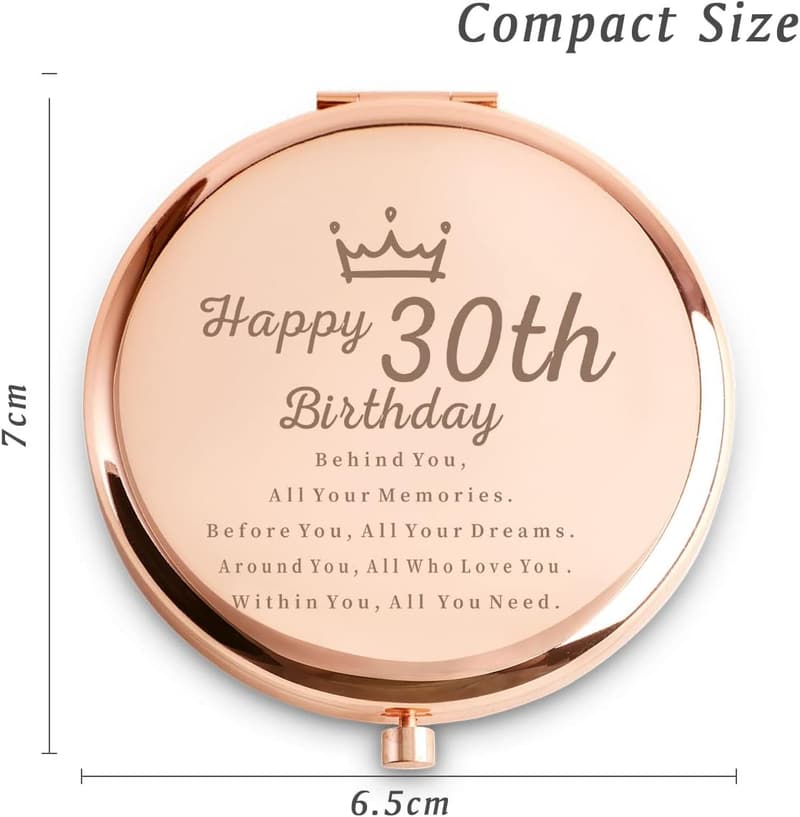 30th Birthday Personalized Engraved Compact Mirror for Women