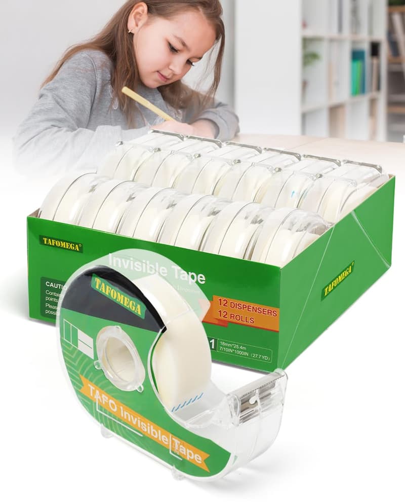 Clear Gift Wrapping Tape Roll Set with Dispenser – 12 Packs