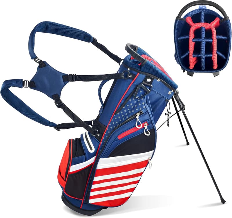 Lightweight USA Stars & Stripes Golf Stand Bag with 14 Dividers