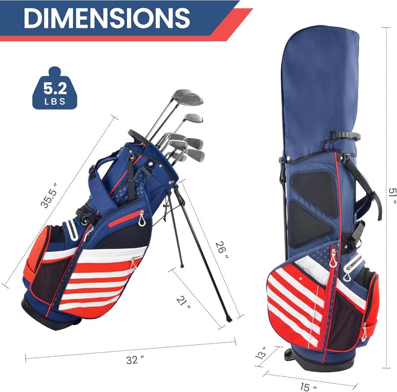 Lightweight USA Stars & Stripes Golf Stand Bag with 14 Dividers