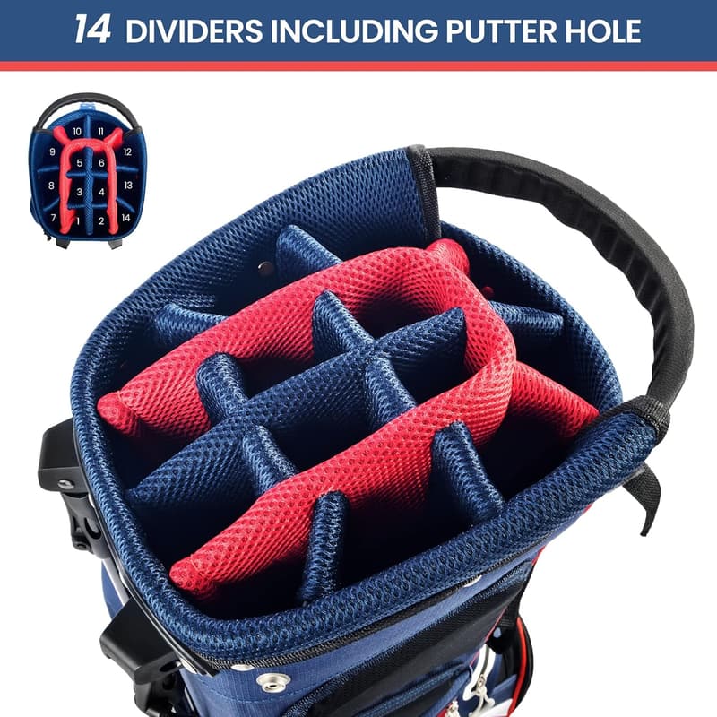 Lightweight USA Stars & Stripes Golf Stand Bag with 14 Dividers