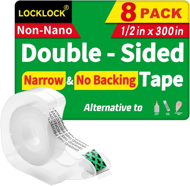 Light Duty Double-Sided Tape, 8 Pack, 1/2 x 300 inches