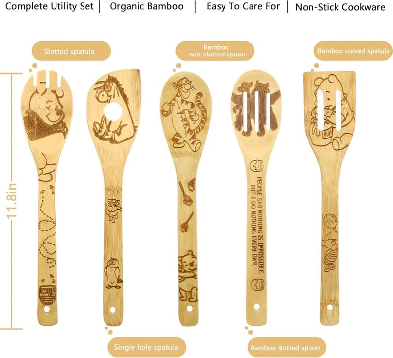 Cute Bear Wooden Cooking Spoons Set with Apron & Mitt for Mom