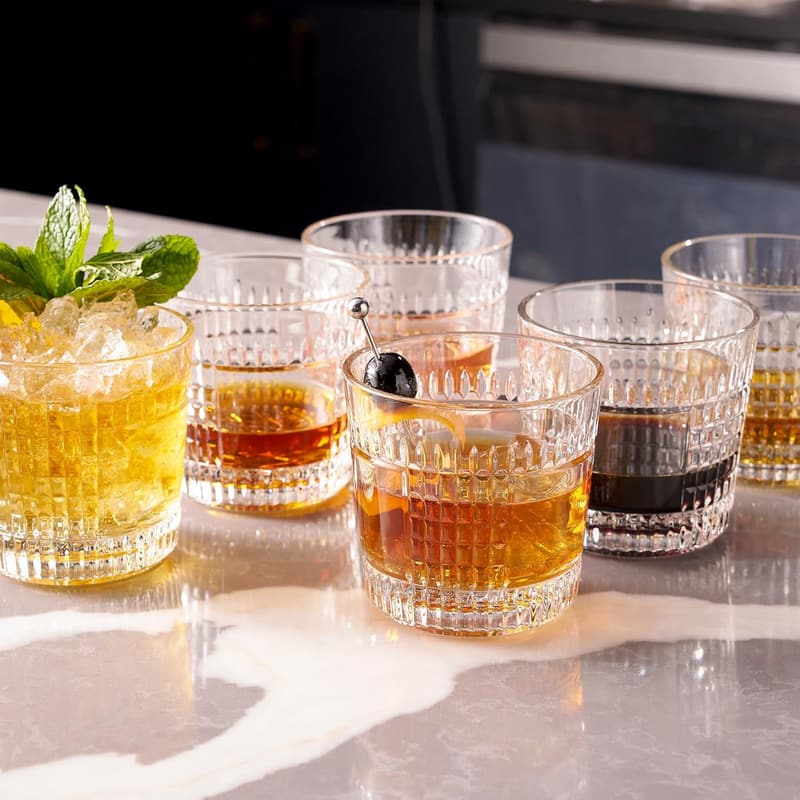 Old Fashioned Whiskey Glasses Set - Lead-Free Crystal, 12oz, 6-Pack