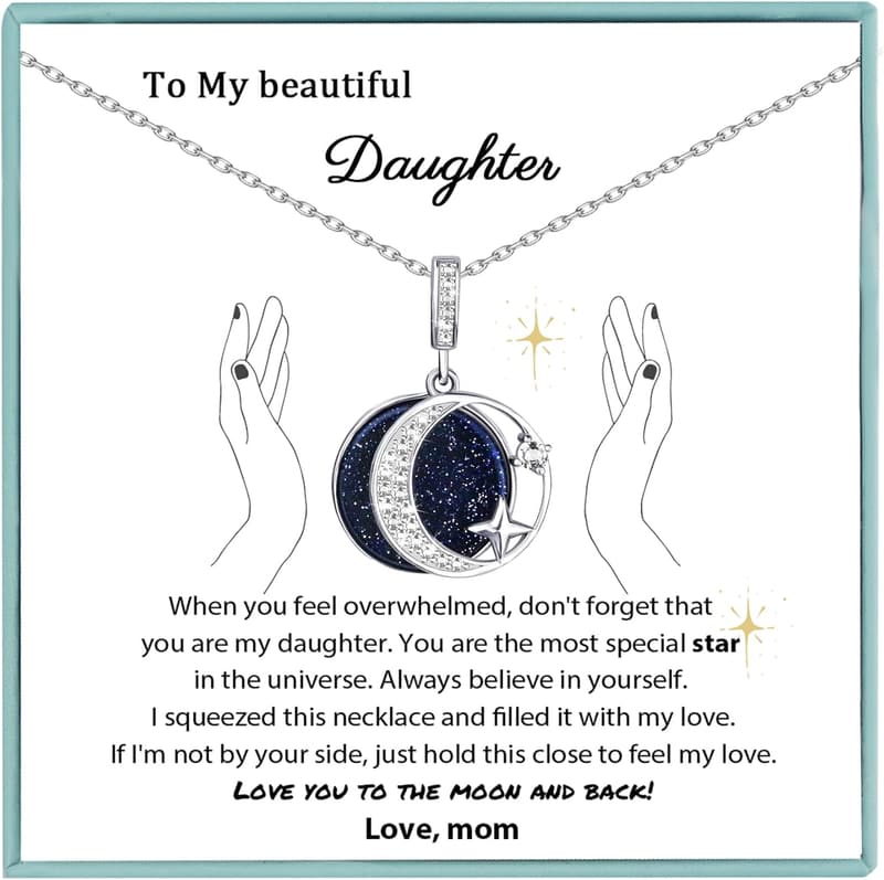 Bonus Daughter Silver Moon Star Necklace from Stepmom
