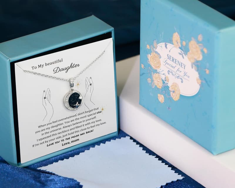 Bonus Daughter Silver Moon Star Necklace from Stepmom