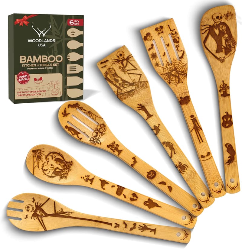 Christmas Kitchen Utensil Set - 6-Piece Wooden Spoons