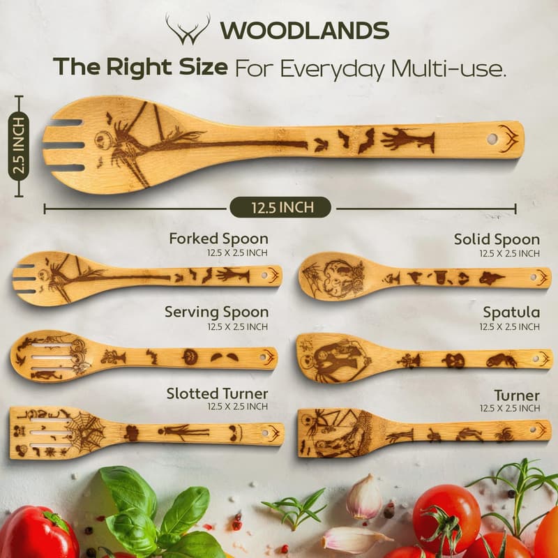 Christmas Kitchen Utensil Set - 6-Piece Wooden Spoons