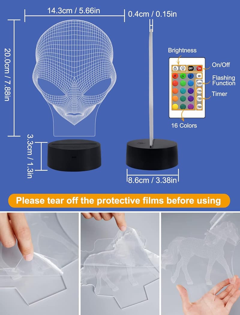 Alien 3D Night Light Lamp with Remote - 16 Color Home Decor