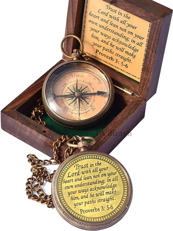 Graduation Day Gift Compass with Wooden Box and Engraved Quote