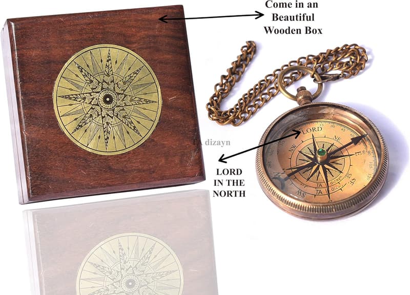 Graduation Day Gift Compass with Wooden Box and Engraved Quote