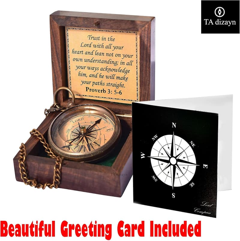 Graduation Day Gift Compass with Wooden Box and Engraved Quote