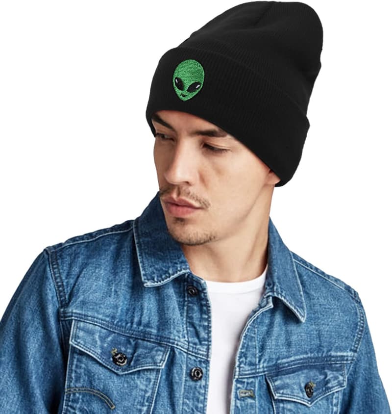 Funny Black Alien Embroidered Beanie for Men & Women