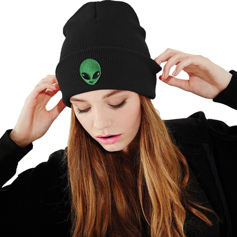 Funny Black Alien Embroidered Beanie for Men & Women