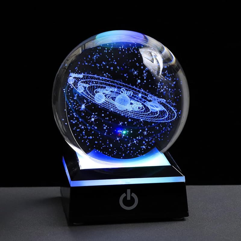 3D Solar System Crystal Ball - Unique Astronomy Gift for Him