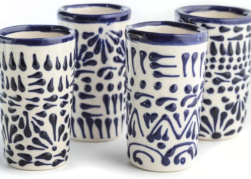 Hand-Painted Talavera Shot Glasses Set of 4 - 2 Oz