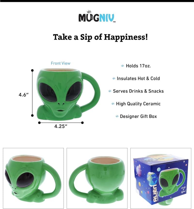 Cool Green Alien Cartoon Mug - 17 Oz Ceramic Coffee Cup