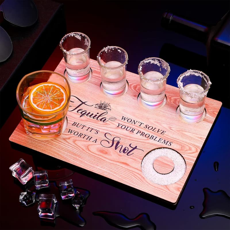 Tequila Shot Board with Glass Holder - Perfect for Housewarming Parties