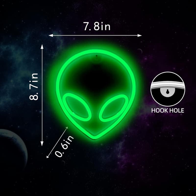 Cool Green LED Alien Neon Sign - USB/Battery Operated Wall Decor