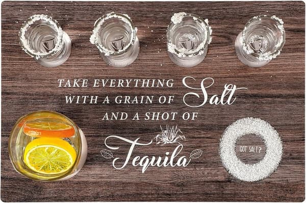 Tequila Shot Serving Tray with Salt Rim - Wooden Bar Gift