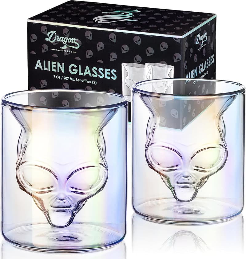 Alien Drinking Glasses Set - 7 oz Double Wall Tumblers for Space Fans