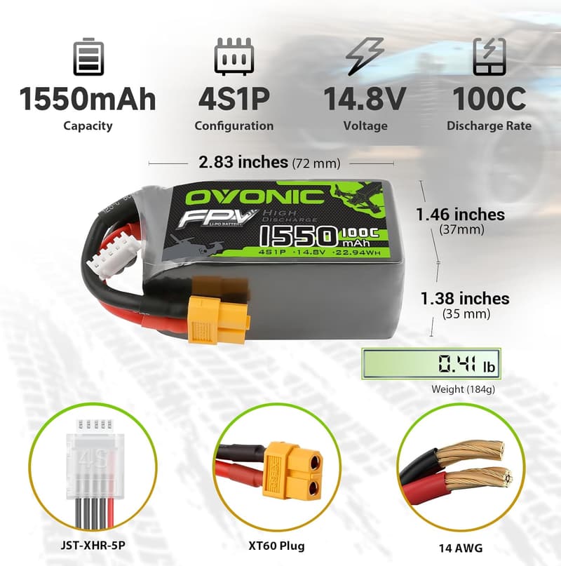 100C 1550mAh 14.8V Lipo Battery for RC Drone Racing