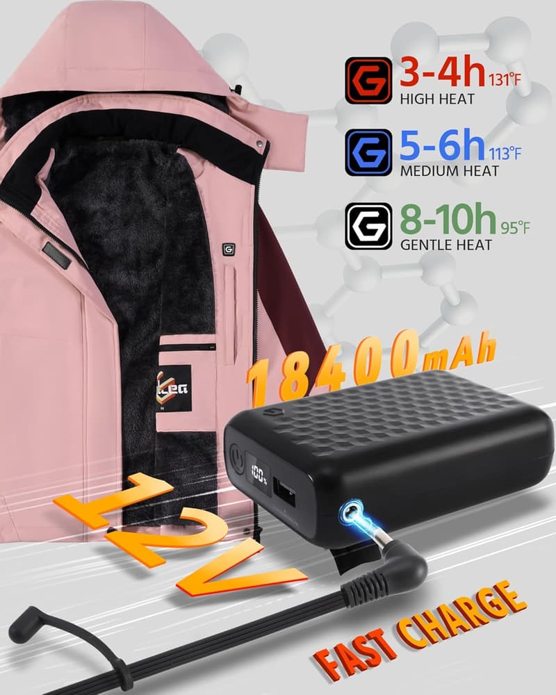 12V Graphene Heated Jacket for Women - 18400mAh Fast Charge