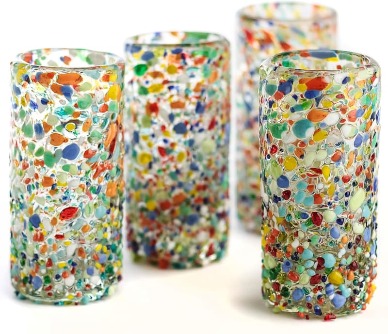 Hand Blown Confetti Shot Glasses Set - 4 pcs, 2 Oz