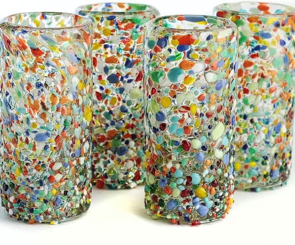 Hand Blown Confetti Shot Glasses Set - 4 pcs, 2 Oz