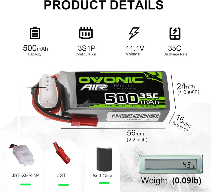 35C 500mAh 11.1V Lipo Battery for RC Drones (2-Pack)