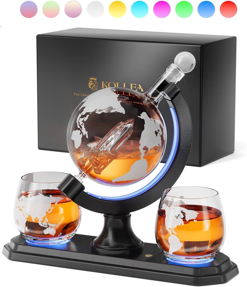 Christmas Globe Whiskey Decanter Set with LED Lights for Men