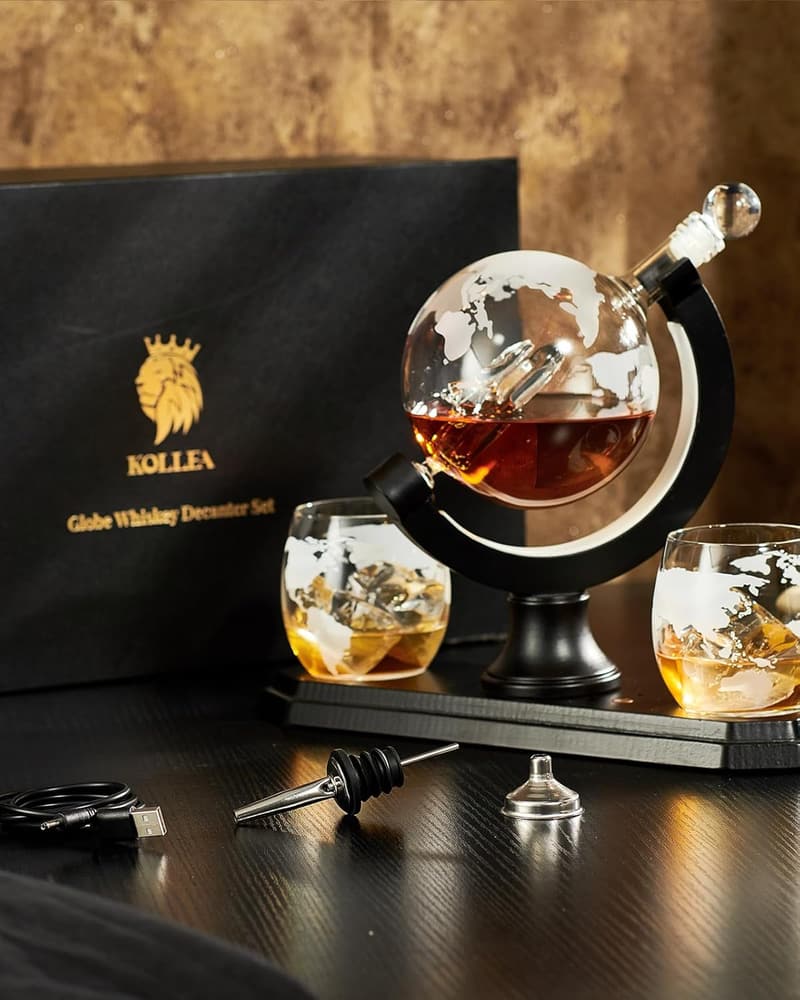 Christmas Globe Whiskey Decanter Set with LED Lights for Men