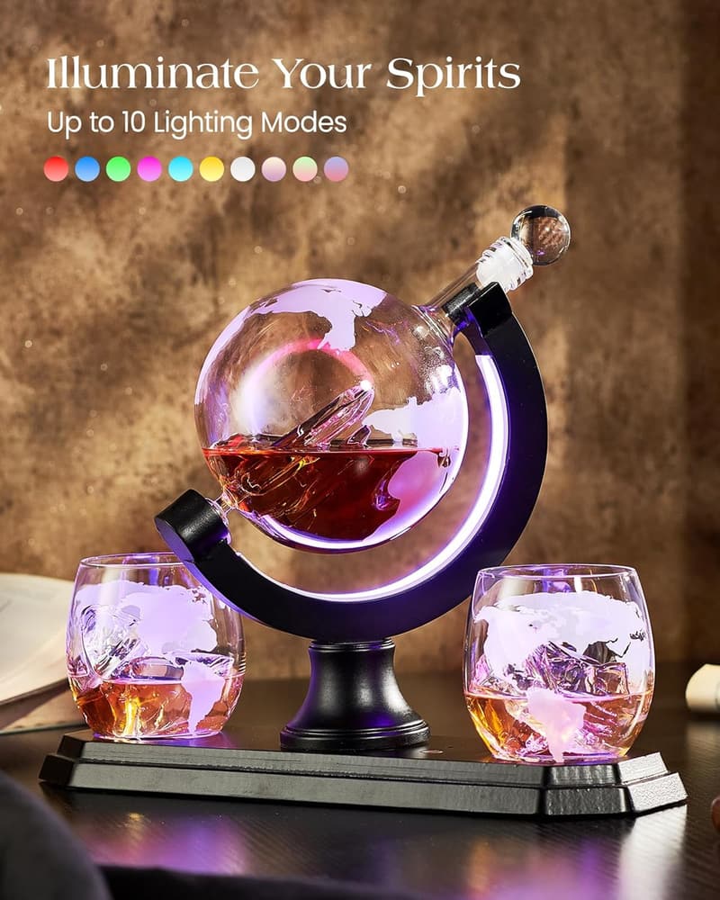 Christmas Globe Whiskey Decanter Set with LED Lights for Men