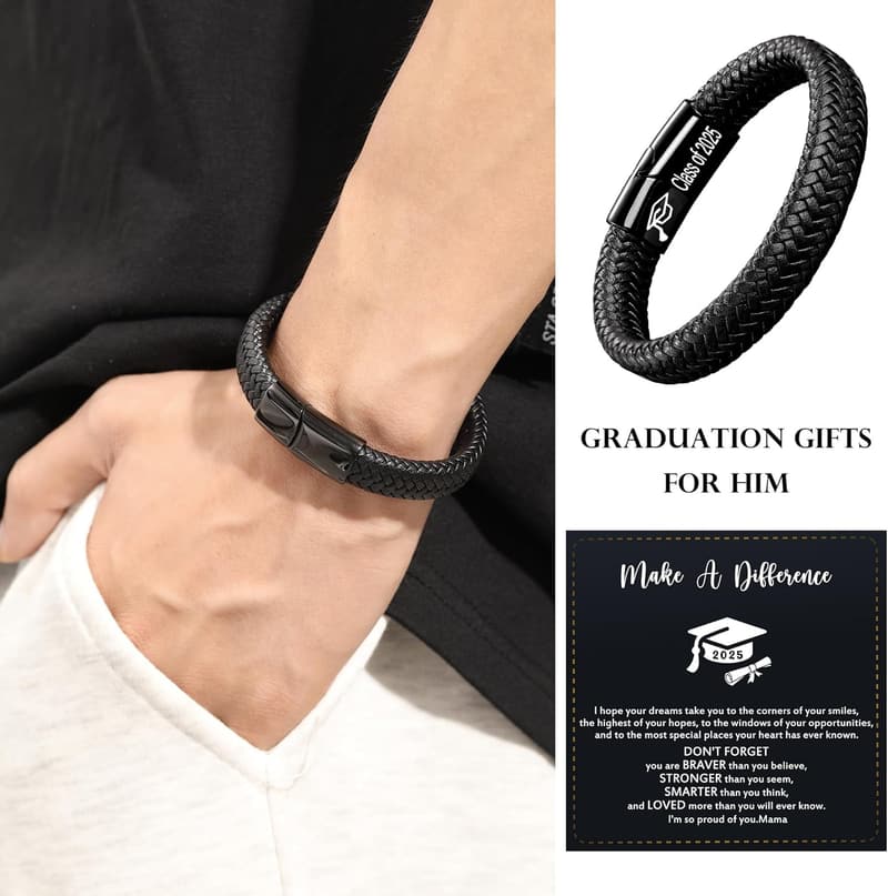 I Love You Engraved Leather Bracelet for Him