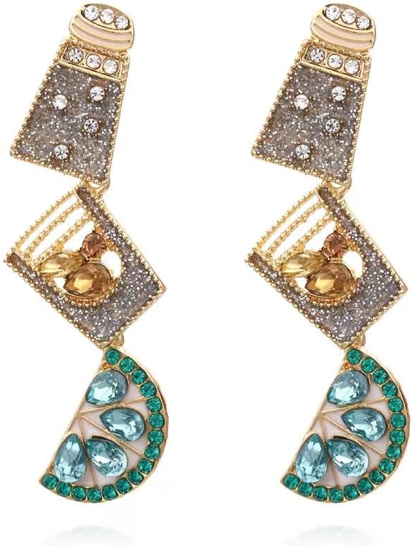 Summer Margarita Shot Earrings for Women, Stainless Steel, Hand Jeweled