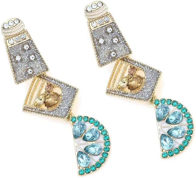 Summer Margarita Shot Earrings for Women, Stainless Steel, Hand Jeweled