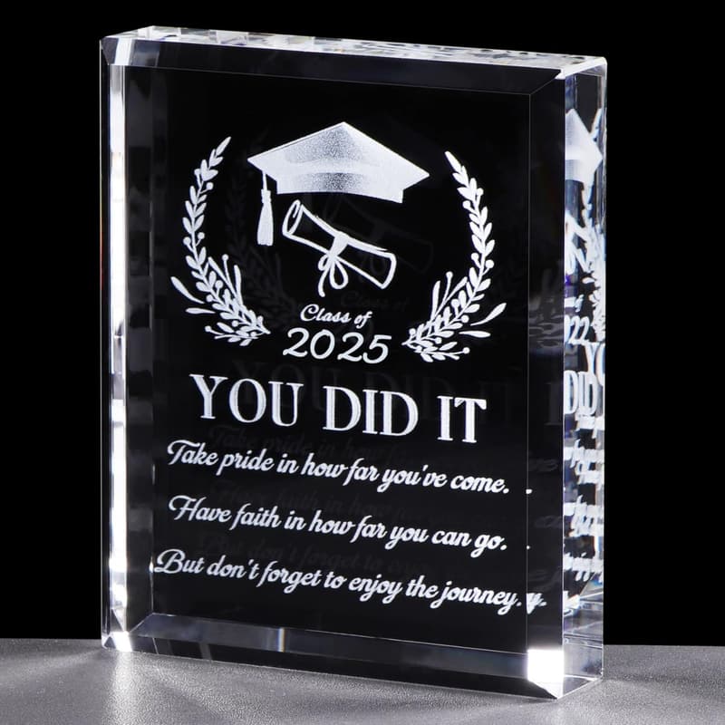Graduation 2025 Laser Engraved Crystal Keepsake for Him/Her