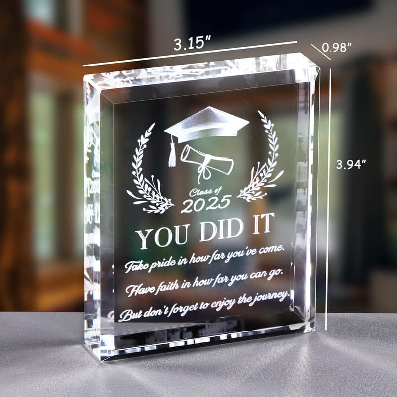 Graduation 2025 Laser Engraved Crystal Keepsake for Him/Her