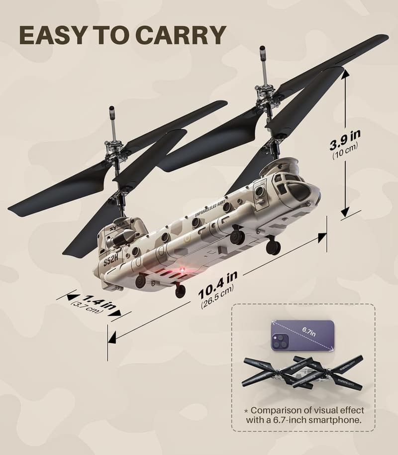 Military Transport RC Helicopter with Altitude Hold for Kids