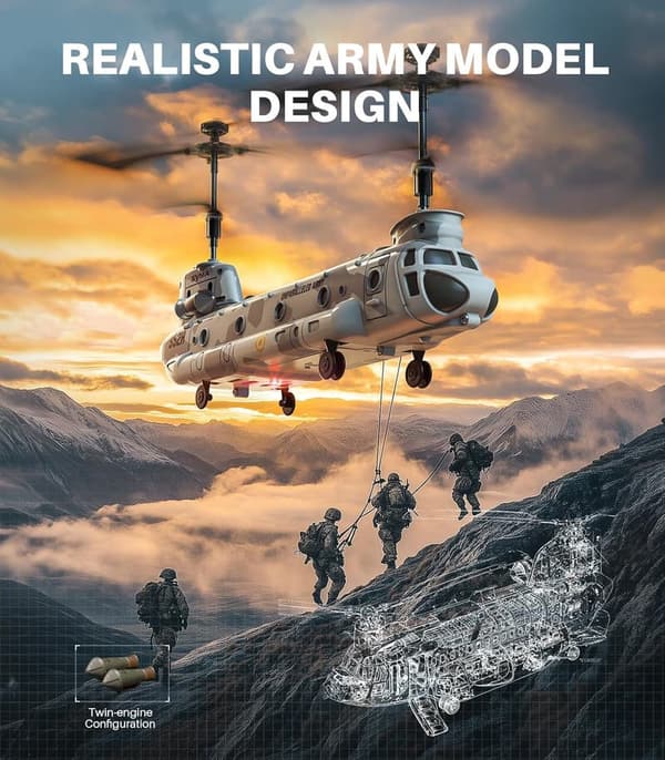 Military Transport RC Helicopter with Altitude Hold for Kids