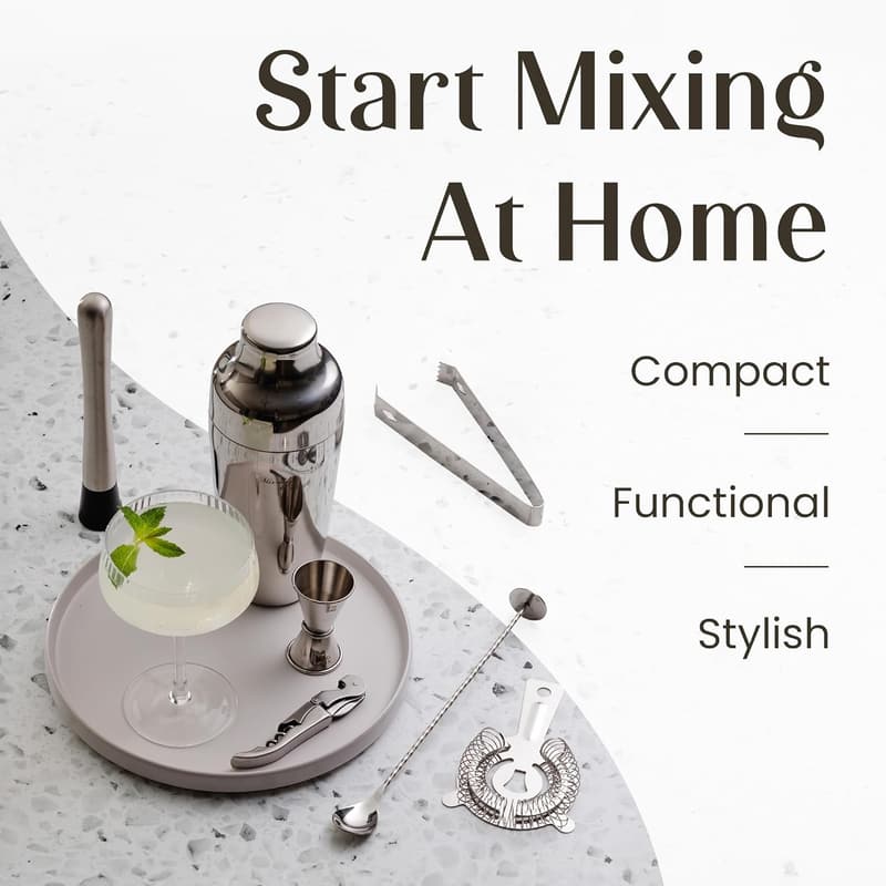 Home Bartending Kit: 10-Piece Mixology Set with Bamboo Stand