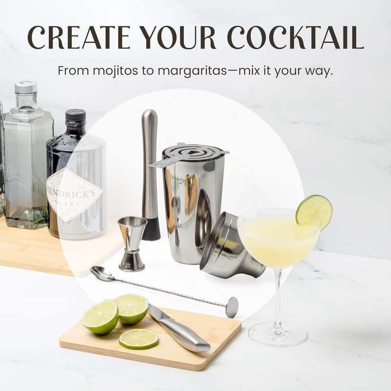 Home Bartending Kit: 10-Piece Mixology Set with Bamboo Stand