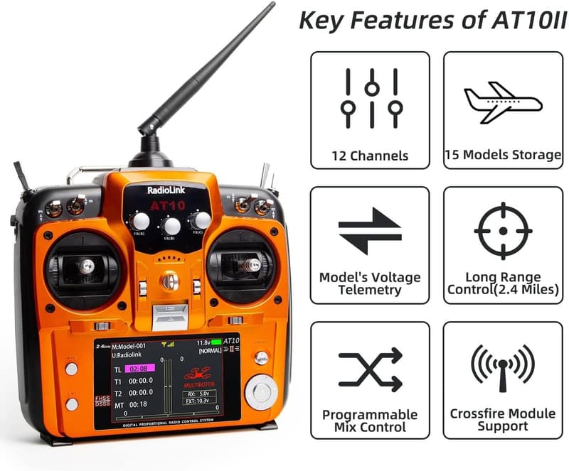 Radiolink AT10II 12-Channel RC Transmitter with Receiver R12DS