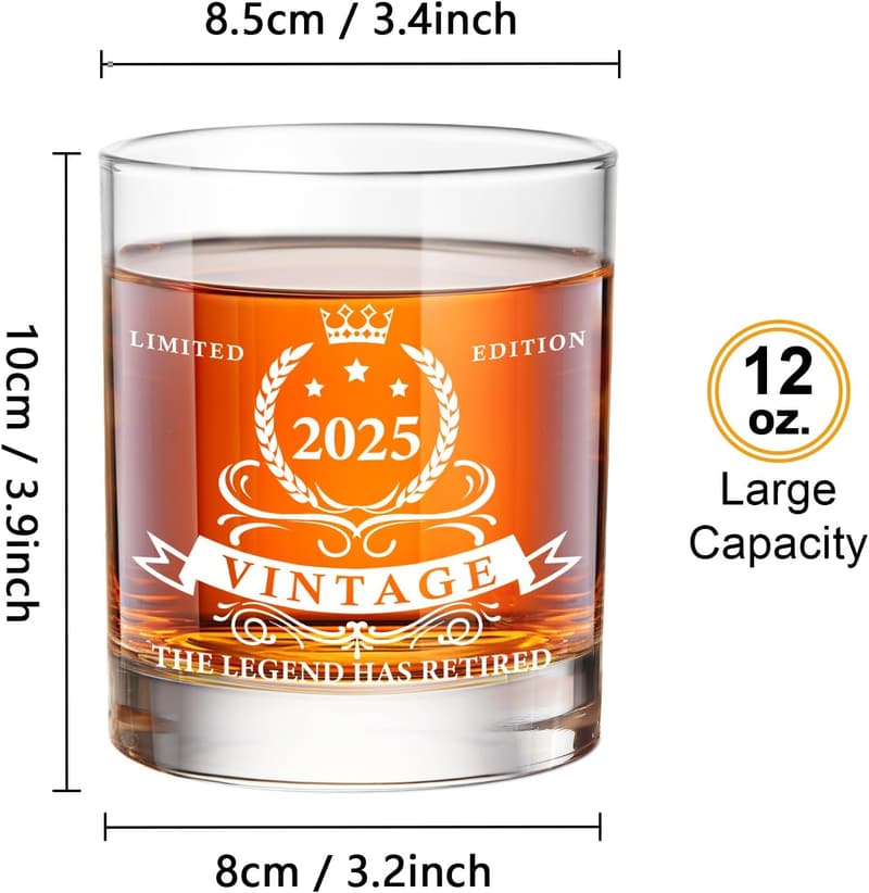 2025 Retirement Whiskey Glass Set in Barrel Box for Men